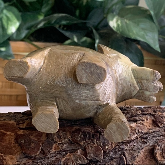 Vintage Soapstone Elephant Figurine Hand Carved Stone Lucky Animal 3.5"x3" 340g - Picture 11 of 13